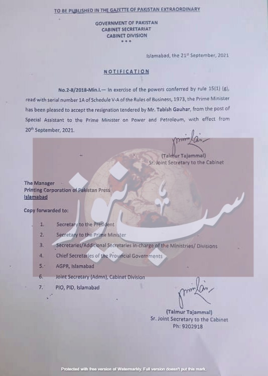 tabish gohar notification