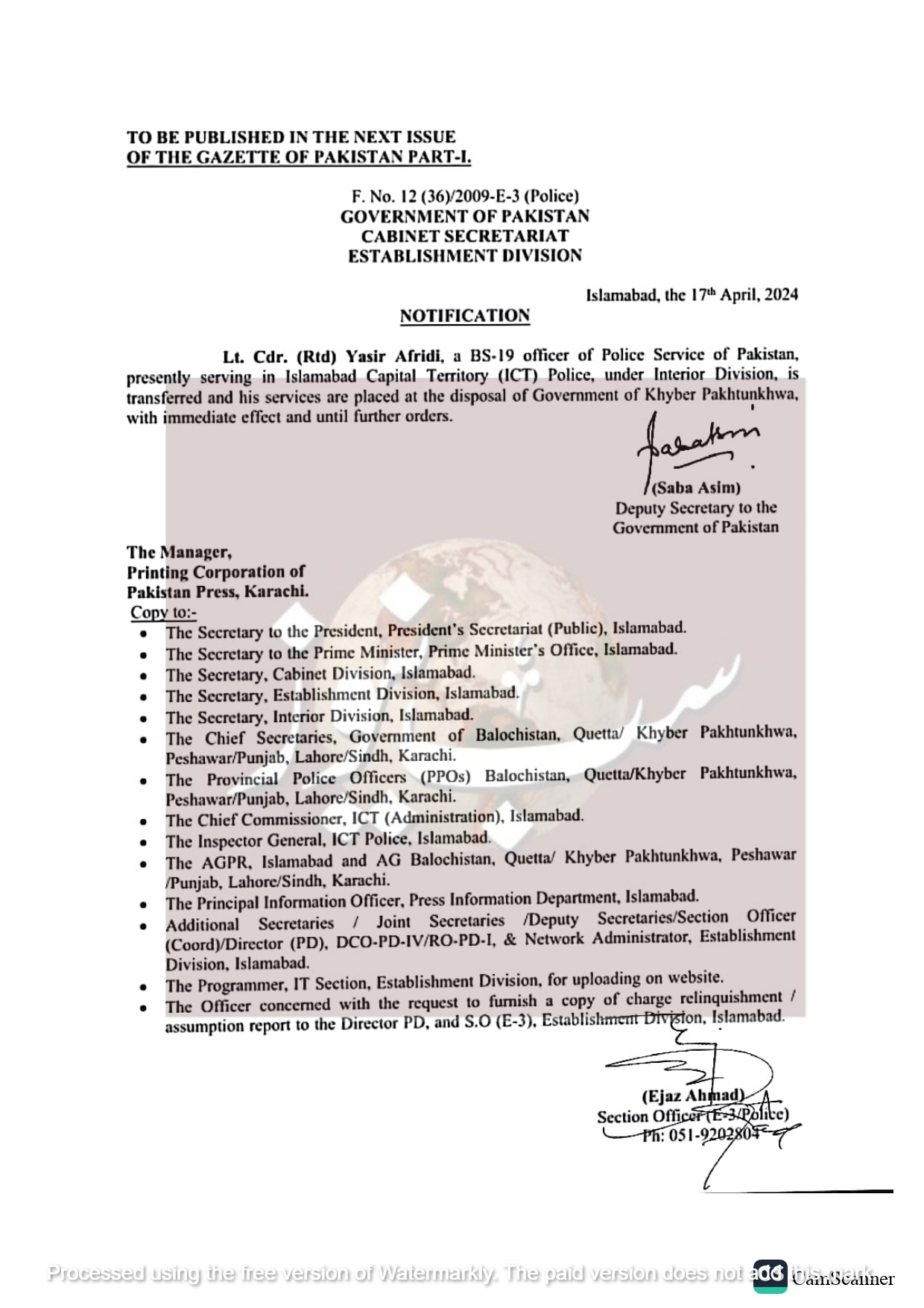 Lt. Cdr Retd Yasir Afridi.Govt of KP. page 0001 1