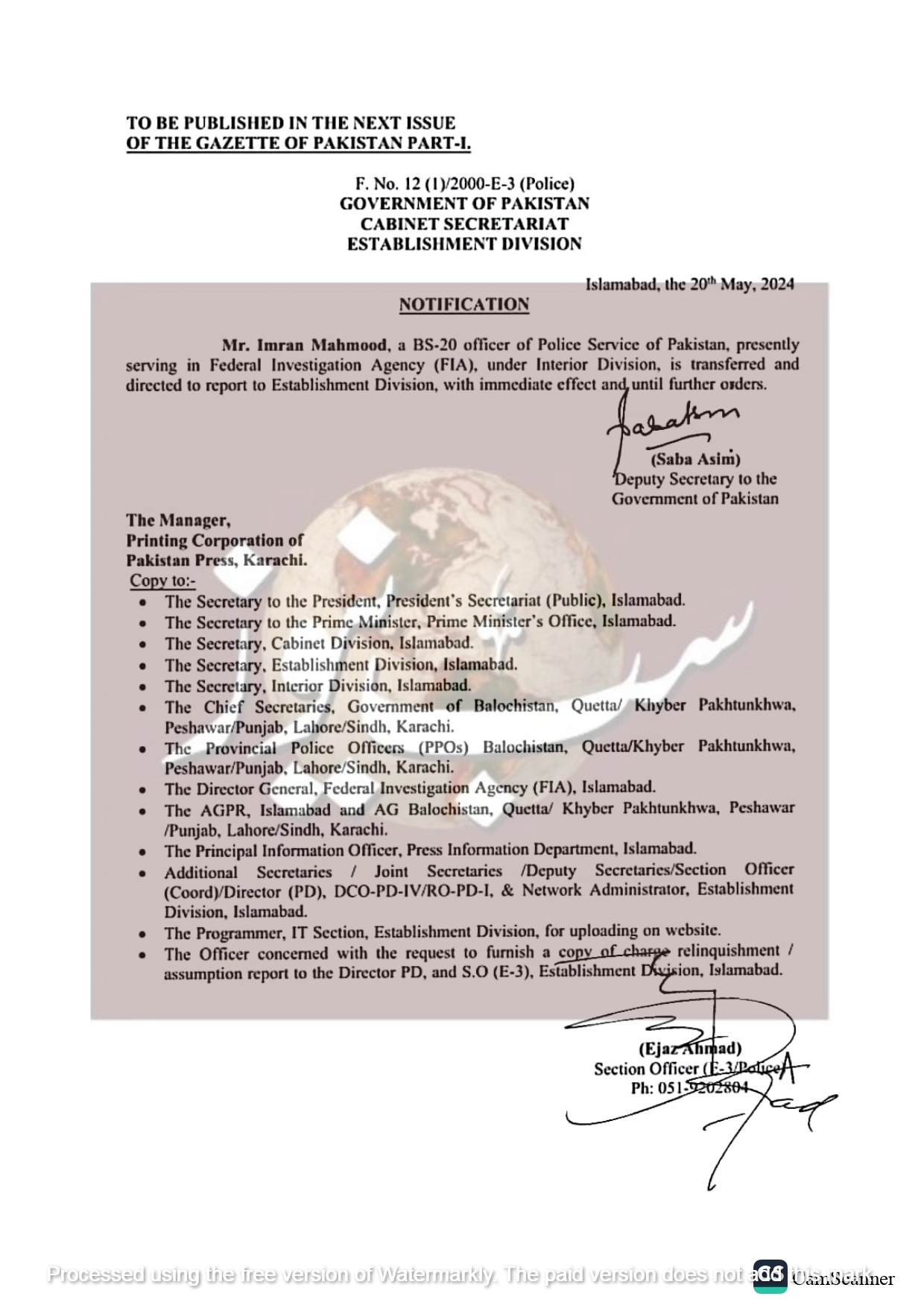 Notifications of FIA. page 0002