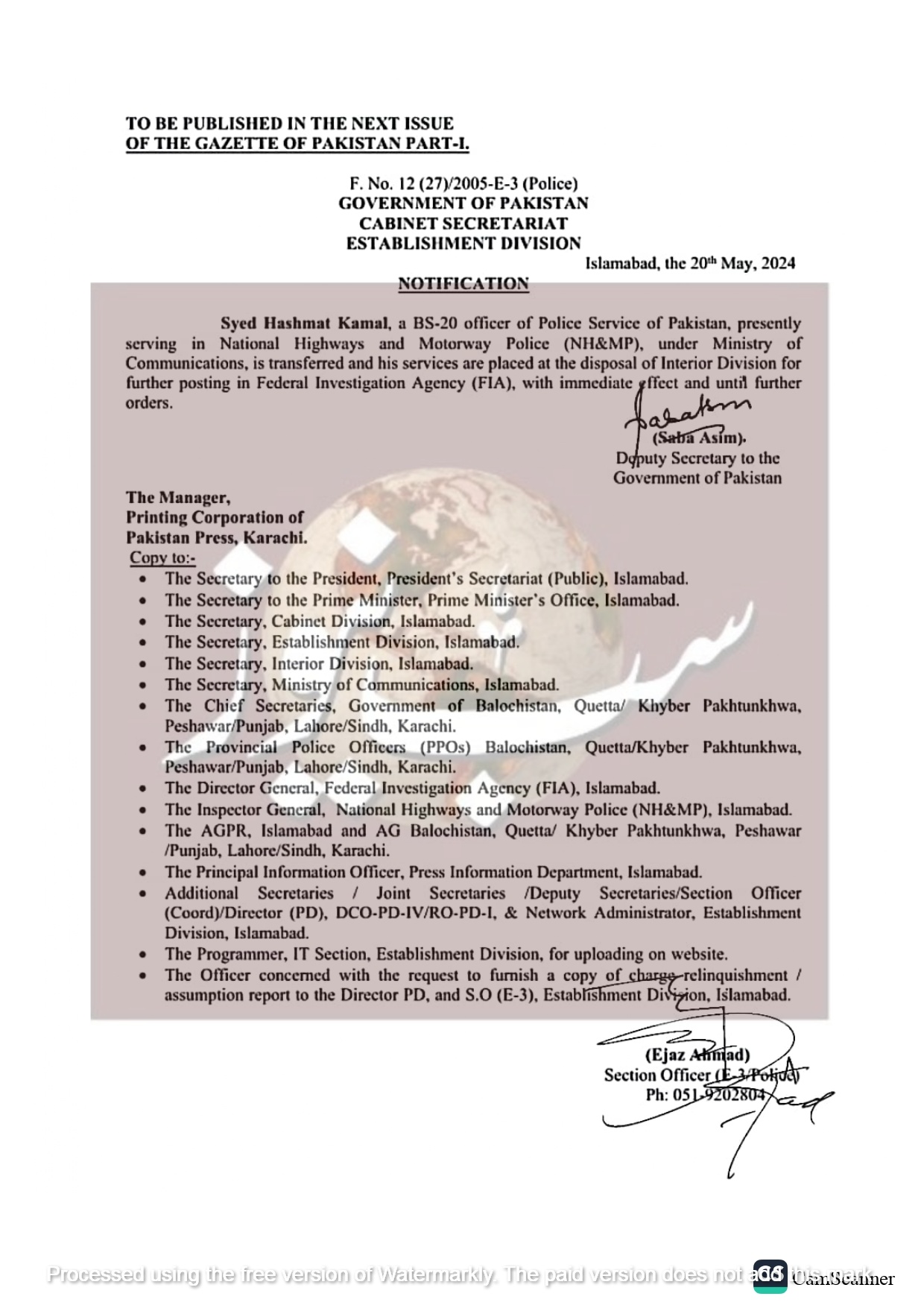 Notifications of FIA. page 0006